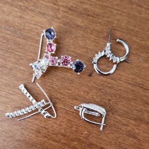 4 Pairs! Elegant Silver and Pink Crystal Earrings